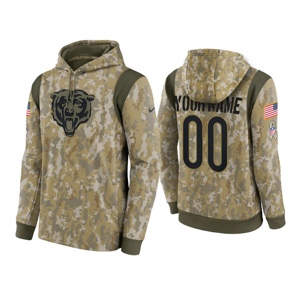 Men's Chicago Bears Active Player Custom Camo 2021 Salute To Service Therma Performance Pullover Hoodie